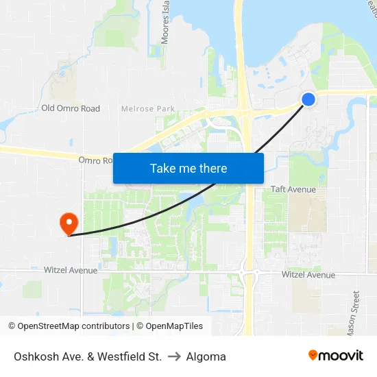 Oshkosh Ave. & Westfield St. to Algoma map