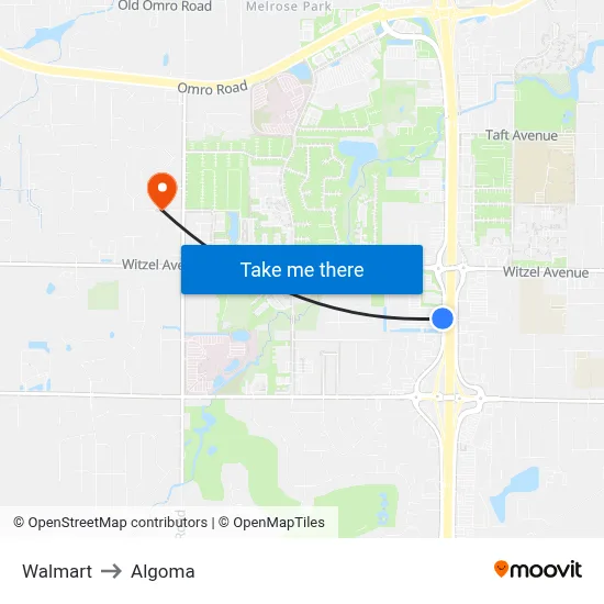 Walmart to Algoma map