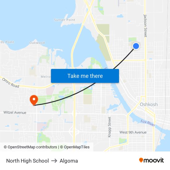 North High School to Algoma map