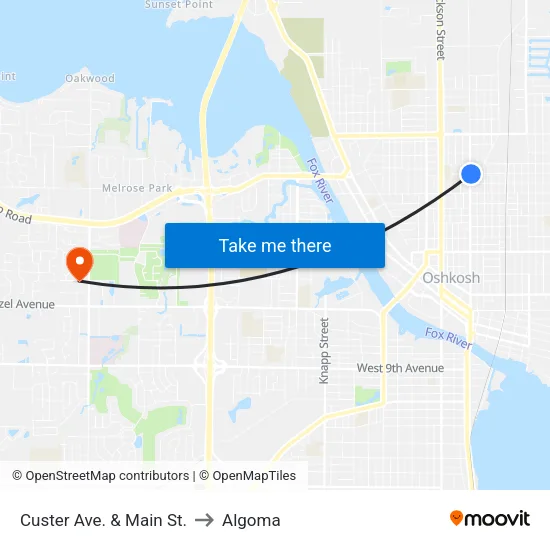 Custer Ave. & Main St. to Algoma map