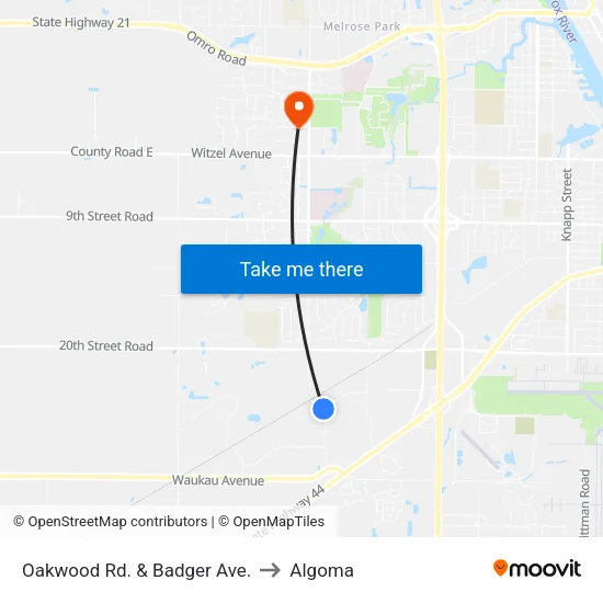 Oakwood Rd. & Badger Ave. to Algoma map
