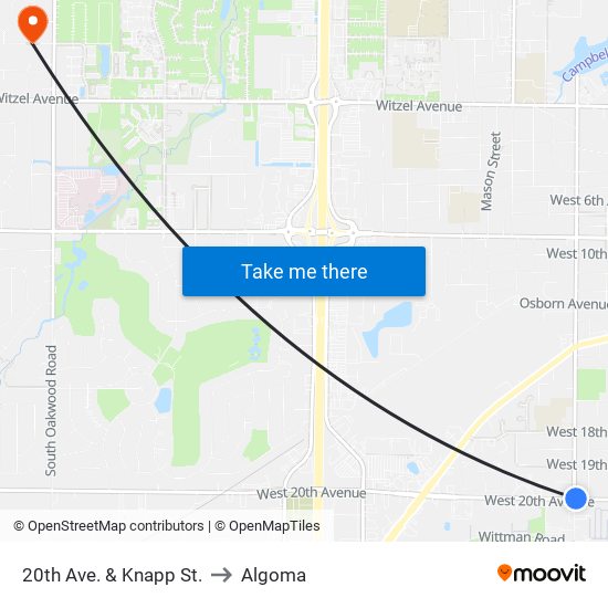 20th Ave. & Knapp St. to Algoma map