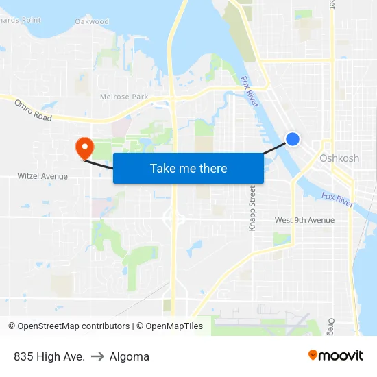 835 High Ave. to Algoma map