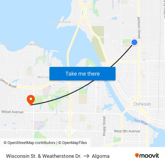 Wisconsin St. & Weatherstone Dr. to Algoma map