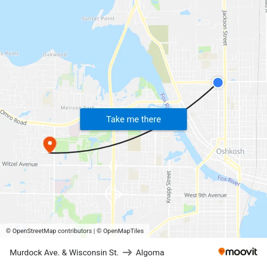 Murdock Ave. & Wisconsin St. to Algoma map
