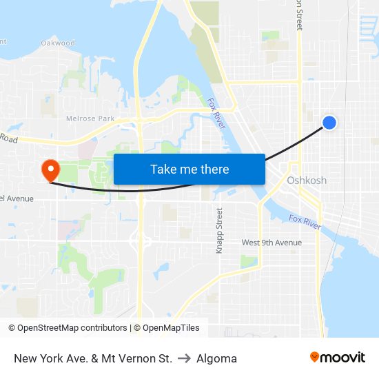 New York Ave. & Mt Vernon St. to Algoma map