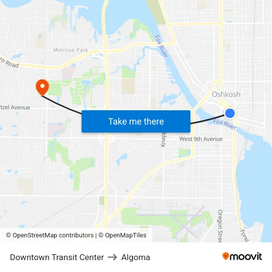 Downtown Transit Center to Algoma map