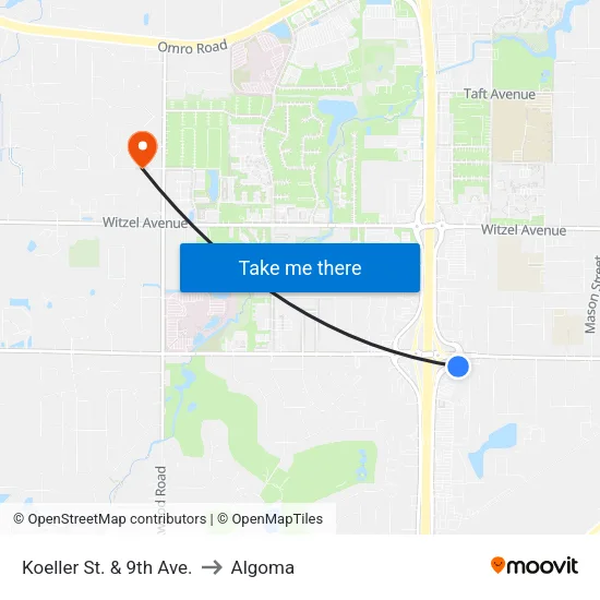Koeller St. & 9th Ave. to Algoma map