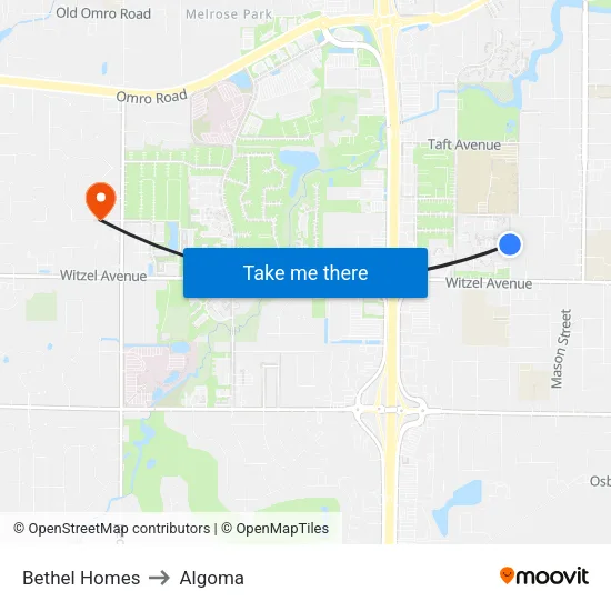 Bethel Homes to Algoma map