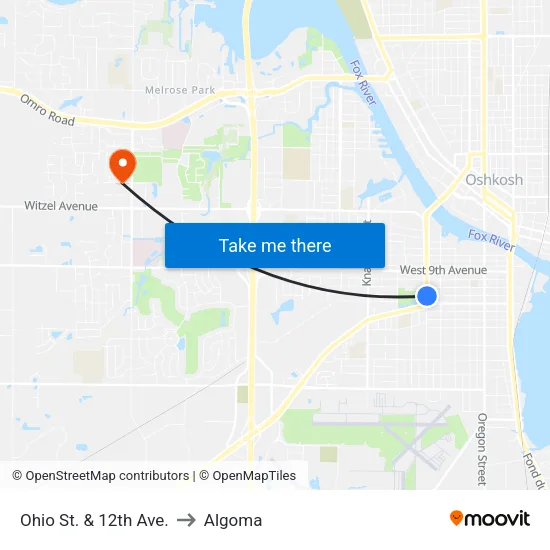 Ohio St. & 12th Ave. to Algoma map