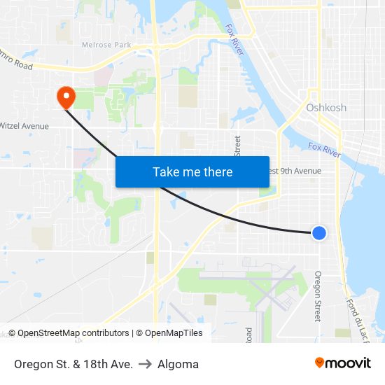 Oregon St. & 18th Ave. to Algoma map