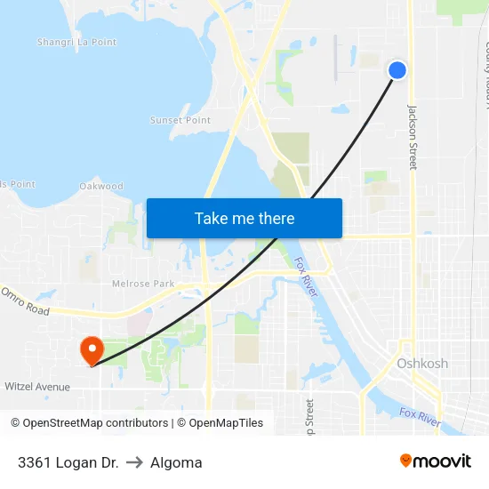 3361 Logan Dr. to Algoma map