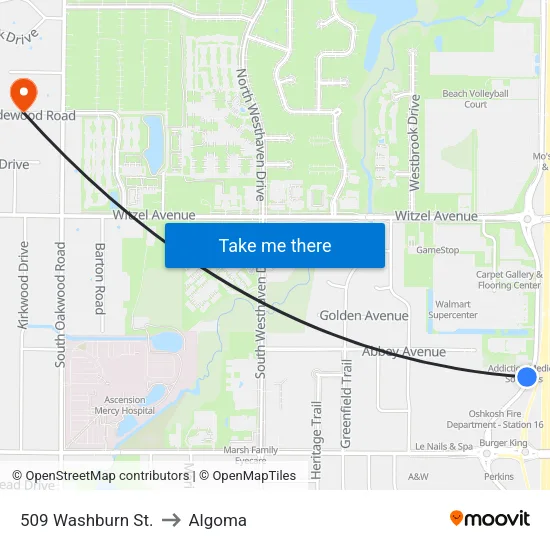 509 Washburn St. to Algoma map