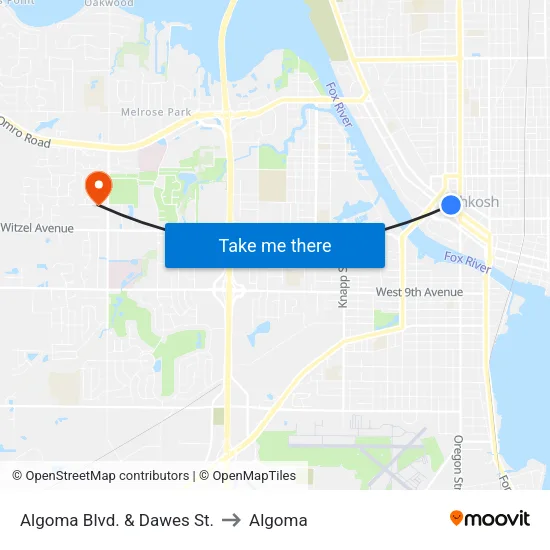 Algoma Blvd. & Dawes St. to Algoma map