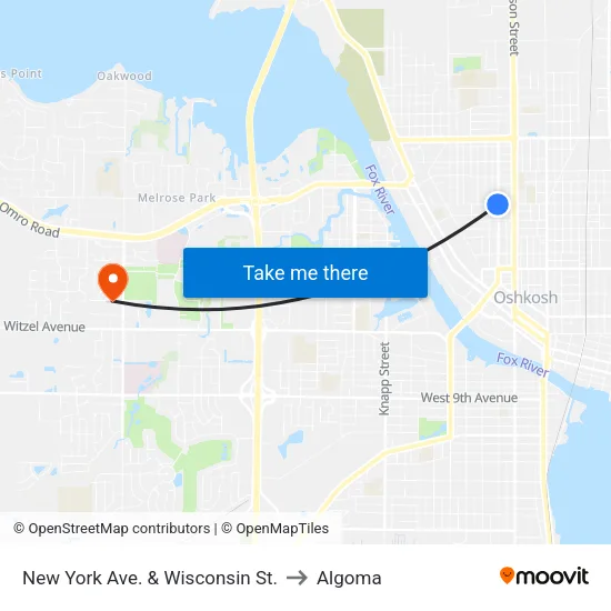 New York Ave. & Wisconsin St. to Algoma map