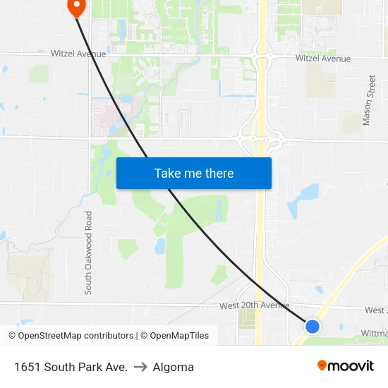 1651 South Park Ave. to Algoma map