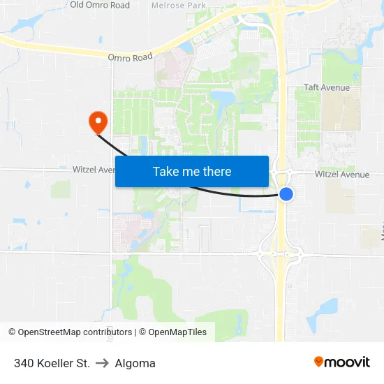 340 Koeller St. to Algoma map