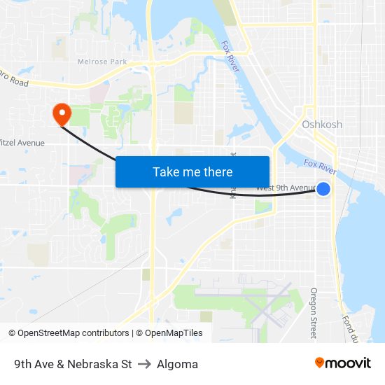 9th Ave & Nebraska St to Algoma map