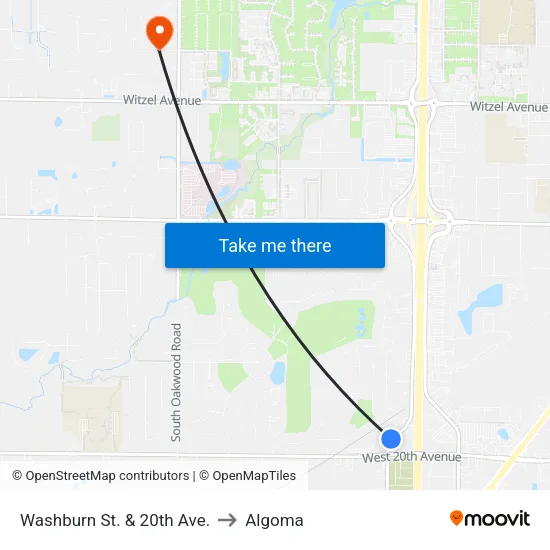 Washburn St. & 20th Ave. to Algoma map