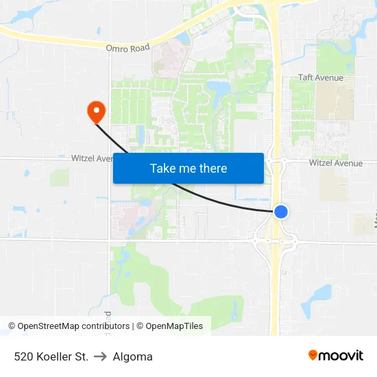 520 Koeller St. to Algoma map