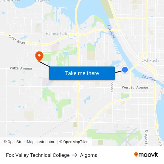 Fox Valley Technical College to Algoma map