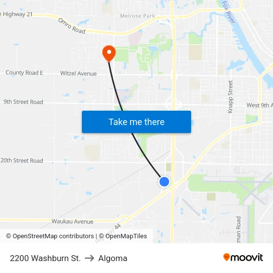 2200 Washburn St. to Algoma map