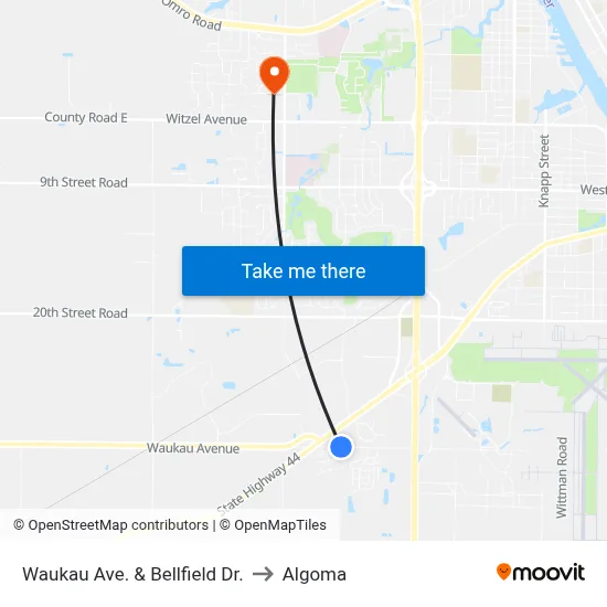 Waukau Ave. & Bellfield Dr. to Algoma map