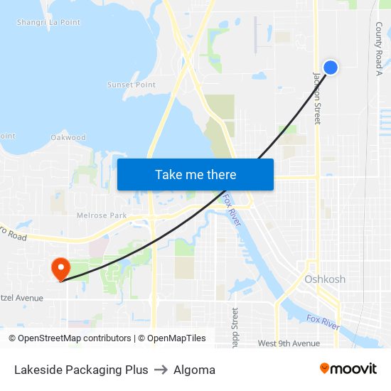 Lakeside Packaging Plus to Algoma map