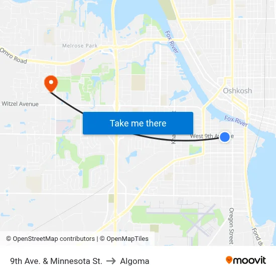 9th Ave. & Minnesota St. to Algoma map
