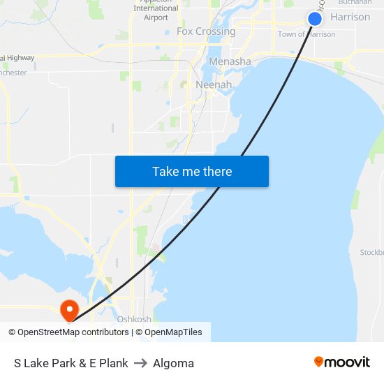 S Lake Park & E Plank to Algoma map