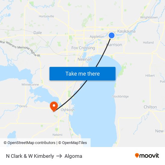 N Clark & W Kimberly to Algoma map