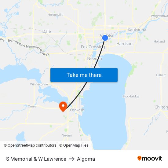 S Memorial & W Lawrence to Algoma map