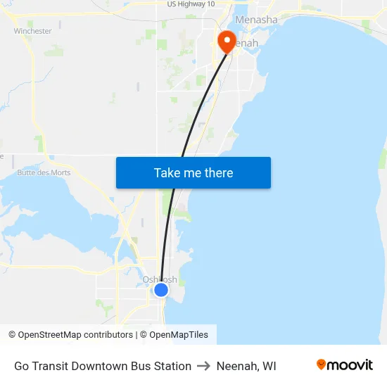 Go Transit Downtown Bus Station to Neenah, WI map