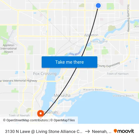 3130 N Lawe @ Living Stone Alliance Church to Neenah, WI map