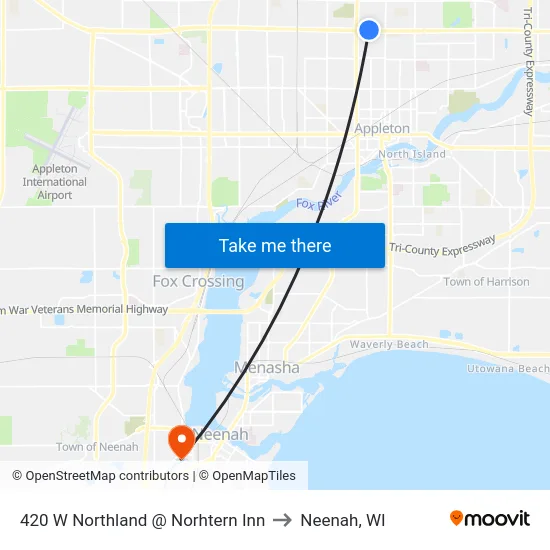 420 W Northland @ Norhtern Inn to Neenah, WI map