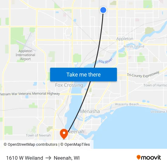 1610 W Weiland to Neenah, WI map