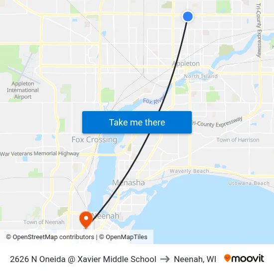 2626 N Oneida @ Xavier Middle School to Neenah, WI map