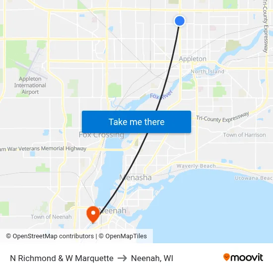 N Richmond & W Marquette to Neenah, WI map