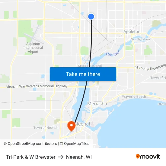 Tri-Park & W Brewster to Neenah, WI map