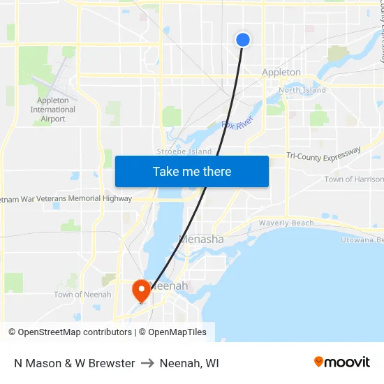 N Mason & W Brewster to Neenah, WI map