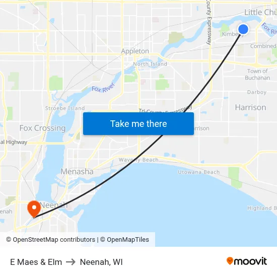 E Maes & Elm to Neenah, WI map