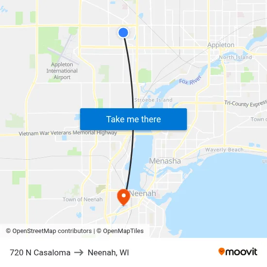 720 N Casaloma to Neenah, WI map