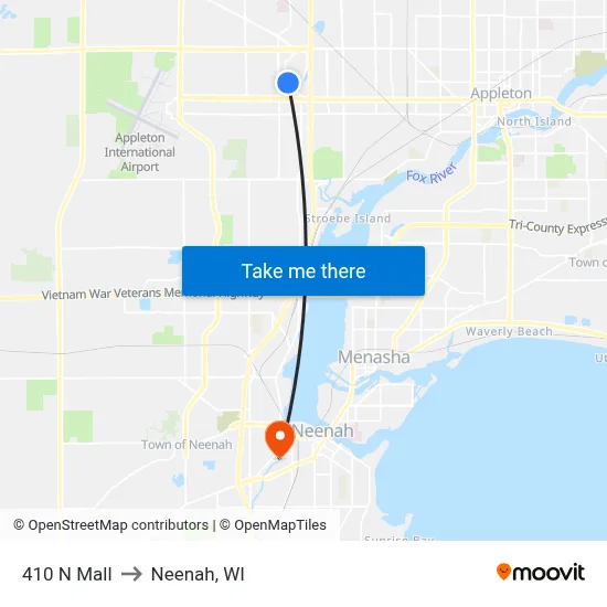 410 N Mall to Neenah, WI map