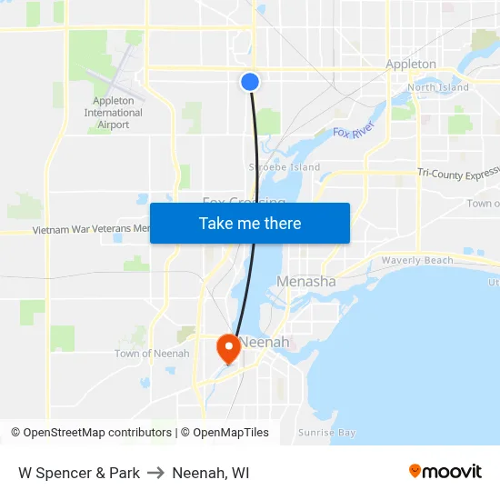 W Spencer & Park to Neenah, WI map