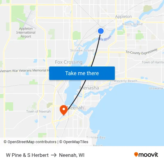 W Pine & S Herbert to Neenah, WI map