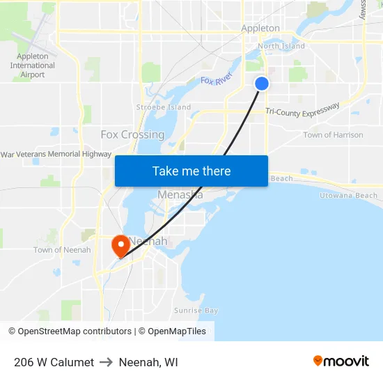206 W Calumet to Neenah, WI map