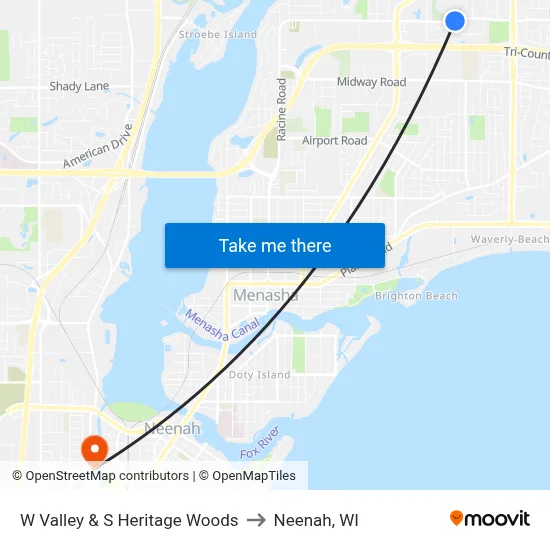 W Valley & S Heritage Woods to Neenah, WI map