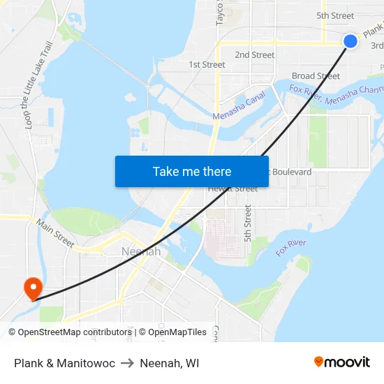 Plank & Manitowoc to Neenah, WI map