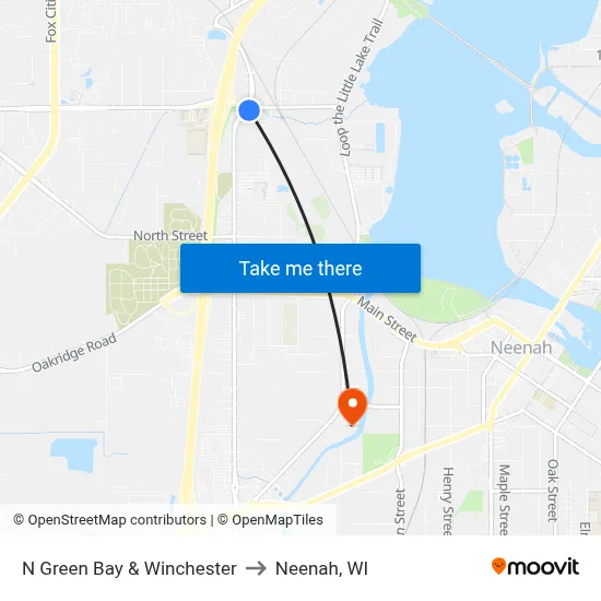 N Green Bay & Winchester to Neenah, WI map