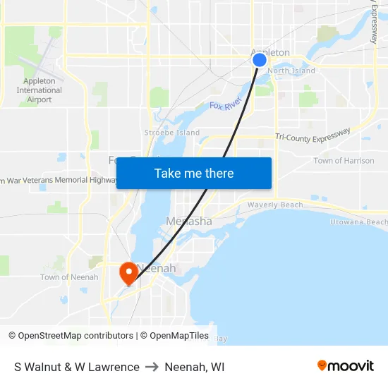 S Walnut & W Lawrence to Neenah, WI map